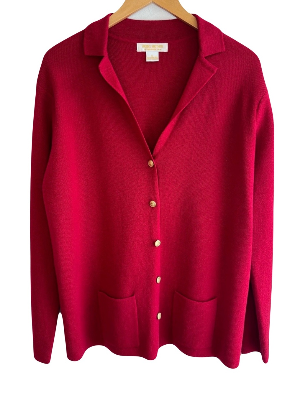 Y2K Brooks Brothers Women's Red Button-Front Merino Wool Sweater XL